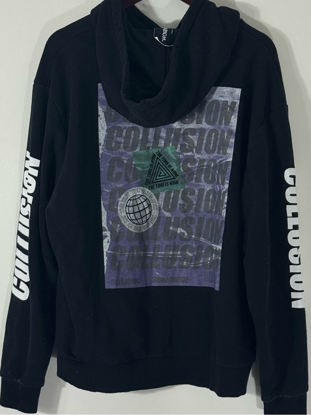 Collusion The Time Is Now Graphic Black Hoodie Sweatshirt Men’s Size L